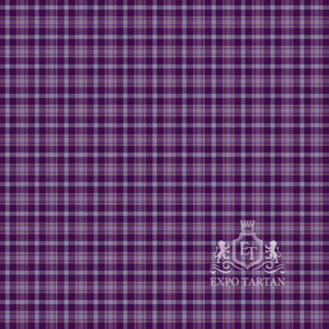 Men's Deaf Community Swatch showing a deep royal purple sett, intricately intersected by muted lavender-grey and warm copper-orange overcheck