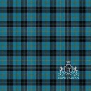 Men's Deaf Scotland Heritage Swatch showing a rich teal blue and deep navy-black sett, intricately intersected by golden-yellow and crisp white overcheck