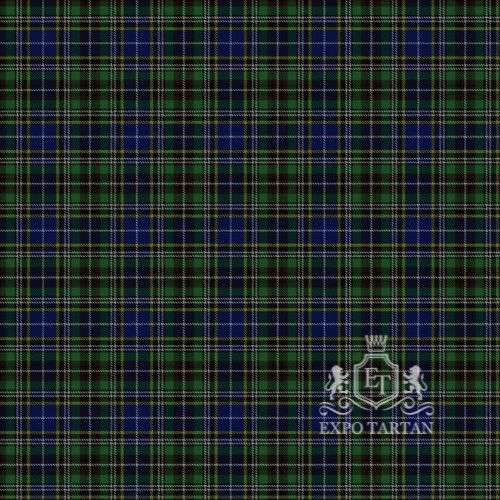 Men's Dowling District Swatch showing a deep navy blue and forest green sett, intricately intersected by golden-yellow and subtle white overcheck