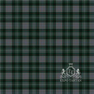 Men's Drumin Swatch showing a dark green and grey sett, intricately intersected by crisp white and subtle red overcheck