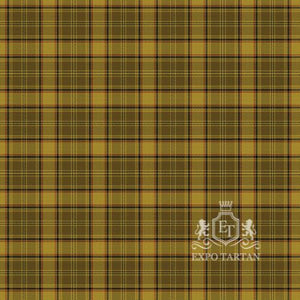 Men's Dunbarton Swatch showing a warm mustard-yellow and olive-brown sett, intricately intersected by dark black and subtle red overcheck