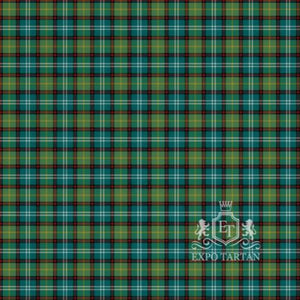 Men's Dunedin New Zealand Swatch showing a rich forest green and olive green sett, intricately intersected by crisp white, golden-yellow, and red overcheck