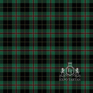 Men's Durham Highlands Swatch showing a rich forest green and deep black sett, intricately intersected by crisp white, crimson red, and golden-yellow overcheck