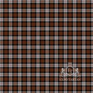 Men's Dutch Dress Swatch showing a warm rust-brown, deep black, and light grey sett, intricately intersected by subtle crimson red overcheck
