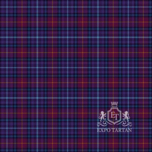 Men's Dyslexia Friendly Scotland Swatch showing a deep purple, burgundy, and dark teal-blue sett, intricately intersected by bright sky-blue and golden-yellow overcheck