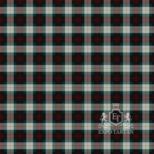 Men's Eastern Township Swatch showing a rich forest green, deep black, and light grey sett, intricately intersected by crimson red and golden-yellow overcheck