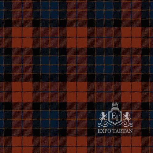 Men's Edinburgh EICC Swatch showing a warm rust-brown and deep navy blue sett, intricately intersected by rich black and subtle golden-tan overcheck