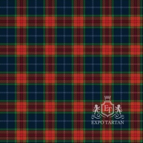 Men's Edinburgh Festival Fringe Swatch showing a vibrant red, deep navy blue, and rich forest green sett, intricately intersected by crisp white and fine yellow overcheck