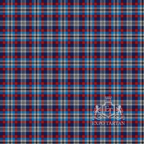 Men's Edinburgh Military Tattoo Dress Swatch showing a vibrant royal blue, deep crimson red, and light grey sett, intricately intersected by crisp white and dark navy overcheck