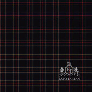 Men's Edinburgh and Lothian Tourist Board Swatch showing a deep black and dark navy blue sett, intricately intersected by crimson red and golden-yellow overcheck