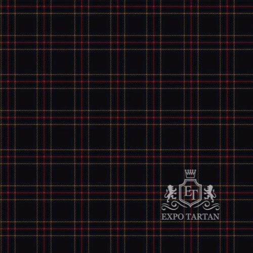 Men's Edinburgh and Lothian Tourist Board Swatch showing a deep black and dark navy blue sett, intricately intersected by crimson red and golden-yellow overcheck