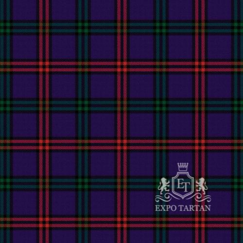 Men's Eglinton District Ancient Swatch showing a deep royal purple and dark green sett, intricately intersected by vibrant crimson red and black overcheck