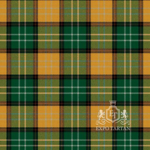 Men's Eire Ancient Swatch showing a rich emerald green and warm golden-ochre sett, intricately intersected by deep black, crisp white, and subtle crimson red overcheck