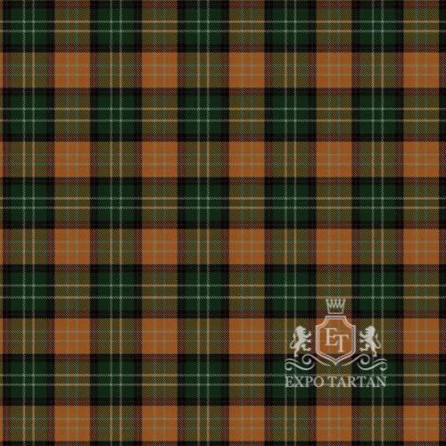 Men's Eire Swatch showing a deep forest green and warm amber-brown sett, intricately intersected by rich black, crisp white, and subtle red overcheck