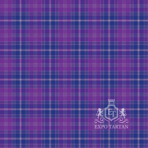 Men's Epilepsy Swatch showing a vibrant royal purple and rich cobalt blue sett, intricately intersected by soft lavender, magenta-pink, and crisp white overcheck