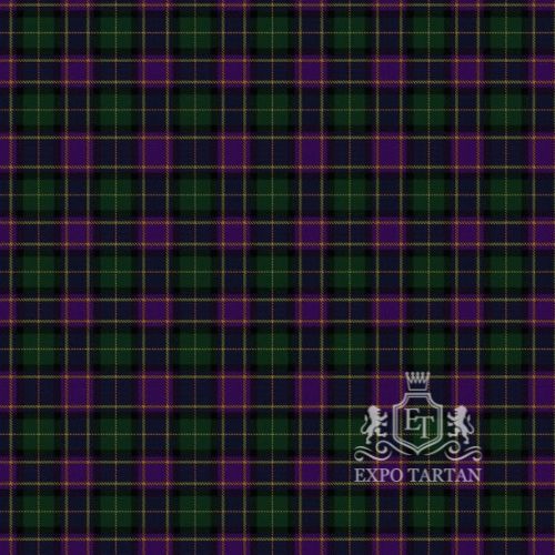Men's Experience Scotland Swatch showing a vibrant royal purple and deep forest green sett, intricately intersected by dark navy blue and warm golden-yellow overcheck