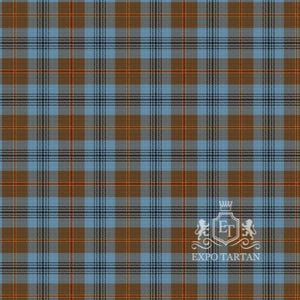 Men's Falkirk Swatchshowing a warm camel-brown, sky blue, and deep navy blue sett, intricately intersected by crimson red and crisp white overcheck