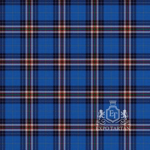 Men's Festival Interceltico de Aviles Swatch showing a vibrant sky blue, rich royal blue, and deep navy blue sett, intricately intersected by crimson red, forest green, and crisp white overcheck