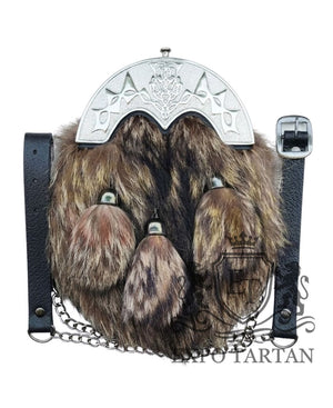 Fox Fur Full Dress Leather Kilt Sporran With Antique Finish
