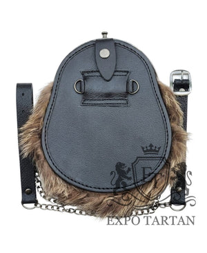 Fox Fur Full Dress Leather Kilt Sporran With Antique Finish