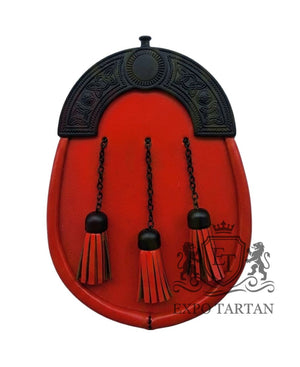 Full Dress Sporran Red Leather Matt Black Celtic Cantle
