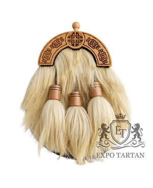 Goat Hair Full Dress Sporran With Wood Finish Celtic Cantle