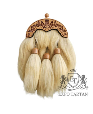 Goat Hair Full Dress Sporran With Wood Finish Thistle Cantle