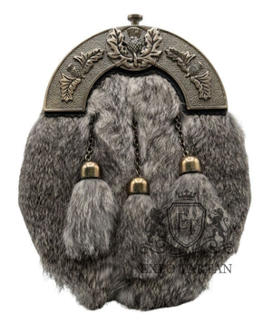 Grey Rabbit Fur Dress Sporran Antique Finish