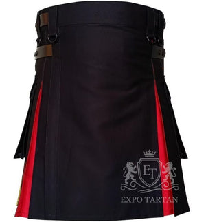 Handmade Black Hybrid Utility Kilt — Rainbow Pleats Pride Fashion | Expo Tartan