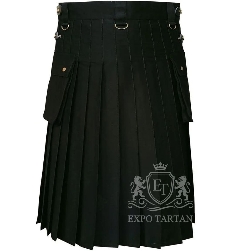 Black Long Cotton Utility Deluxe Kilt