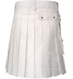 Handmade White Cotton Utility Kilt Gothic Punk Cargo Kilt
