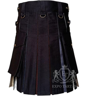 Handmade Black Cotton Hybrid Kilt – Bear Pride Colored Pleats Gothic Festival Outfit