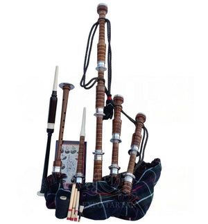 Mackenzie Modern Tartan Bagpipe Set Brown & Silver Finish With Hard Case