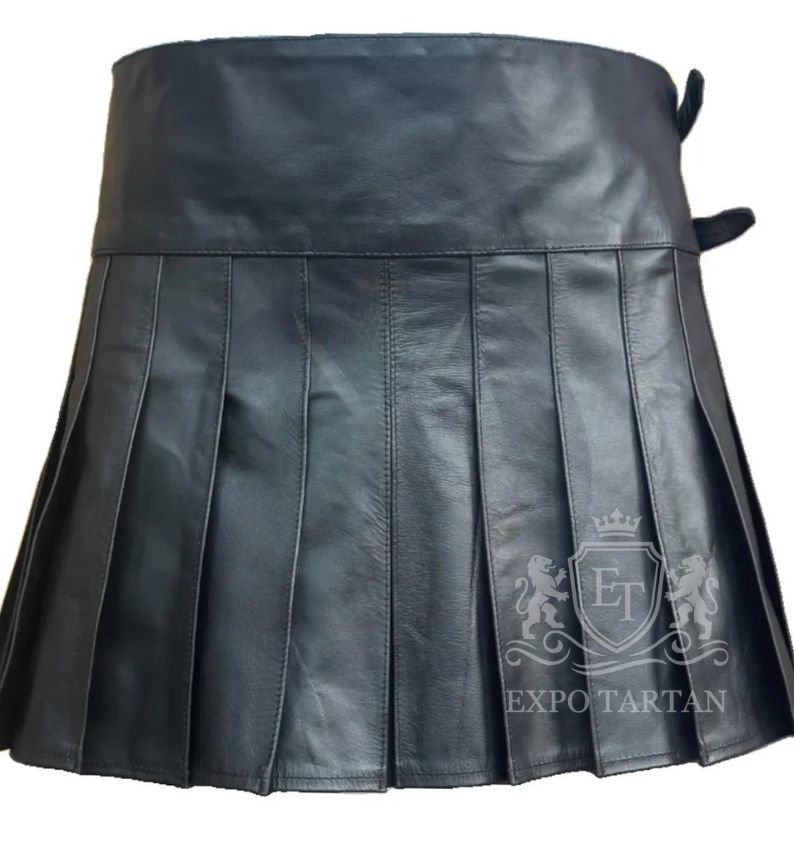 Men's Black Leather Utility Kilt Gothic Steampunk Highland Wear Handmade Tactical Kilt Punk Rock Festival & Cosplay Costume