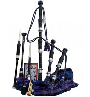 Pride of Scotland Tartan Black With Silver Finish Bagpipe Set With Hard Case