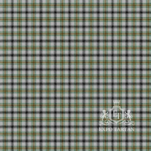 Men's Puffin Tartan Kilt showing a light grey sett with black and brown bands, accented by a green and white overcheck