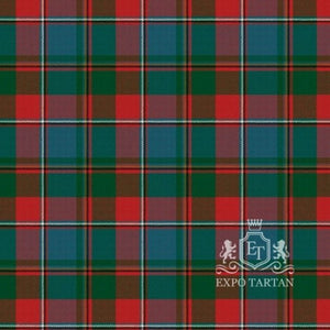 A traditional Scottish kilt Swatch in the Quebec Provincial Ancient tartan, featuring a bold red background with intersecting navy blue and forest green bands