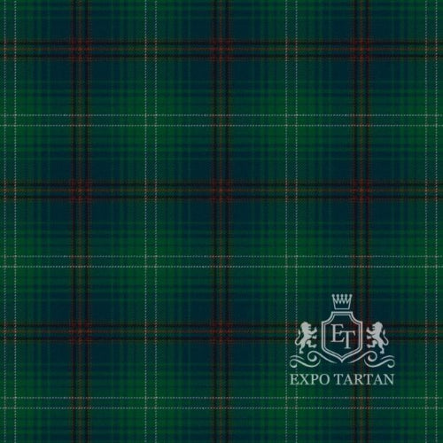 Men's Queensferry District Ancient Swatch showing a deep forest green and navy blue sett intersected by red bands and a fine white overcheck