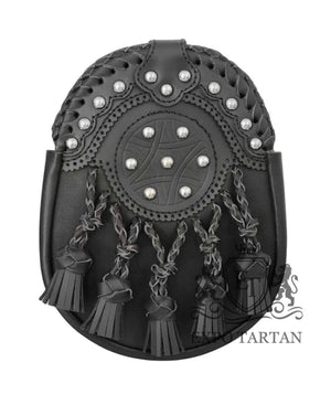 Real Black Leather Kilt Sporran Premium Quality Chrome Finish