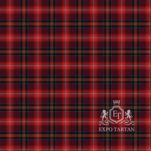 Men's Red Lichtie Tartan Swatch showing a bright red and deep burgundy sett, intersected by dark bands and a golden-yellow overcheck