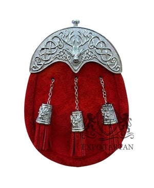 Red Leather Chrome Finish Full Dress Sporran