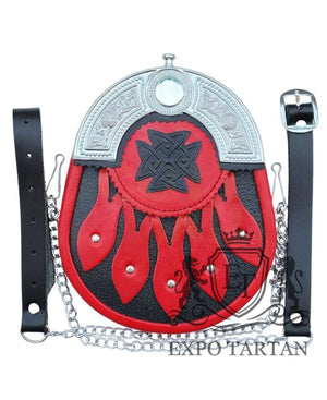 Red & Black Full Dress Leather Kilt Sporran