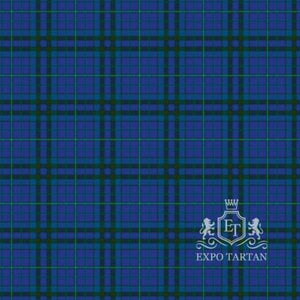 Men's Reflections of the Sea Swatch showing a royal blue sett, vividly intersected by dark green bands and a fine bright emerald green overcheck