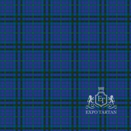 Men's Reflections of the Sea Swatch showing a royal blue sett, vividly intersected by dark green bands and a fine bright emerald green overcheck