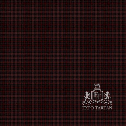 Men's Romsdal Tresfjord Swatch showing a very dark brown and black sett, intricately intersected by a fine grid of rust-red and blue lines