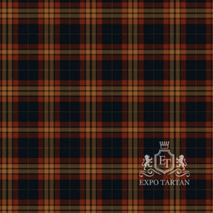 Men's Rothes Swatch showing a deep black and navy sett, intersected by thick rust-red bands and fine tan lines