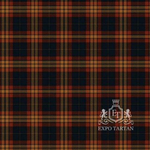 Men's Rothes Swatch showing a deep black and navy sett, intersected by thick rust-red bands and fine tan lines