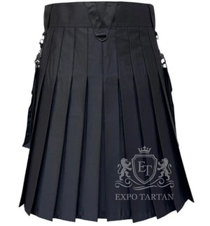 Steampunk Gothic Black Utility Kilt Heavy Cotton with Detachable Chains