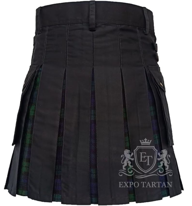 Black Utility Hybrid Kilt with Black Watch Tartan Gothic Highland Wear for Men