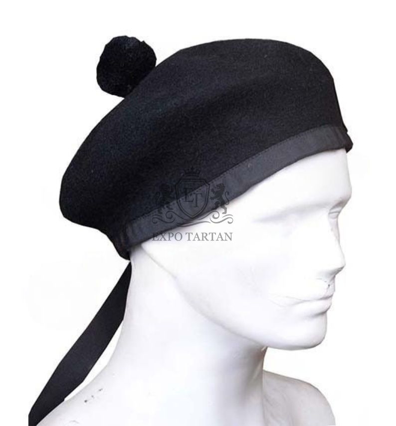 Scottish Military Kilt Cap Black Wool Balmoral Bonnet Hat